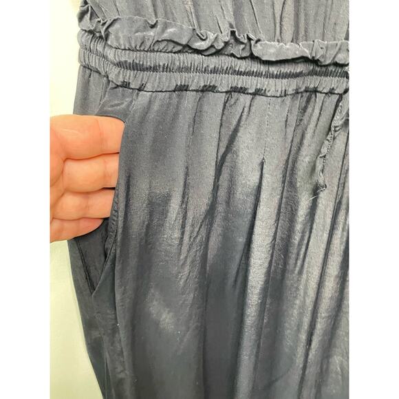 European Culture Button Front Wide Leg Jumpsuit Short Sleeve Collared Black S - Picture 5 of 14